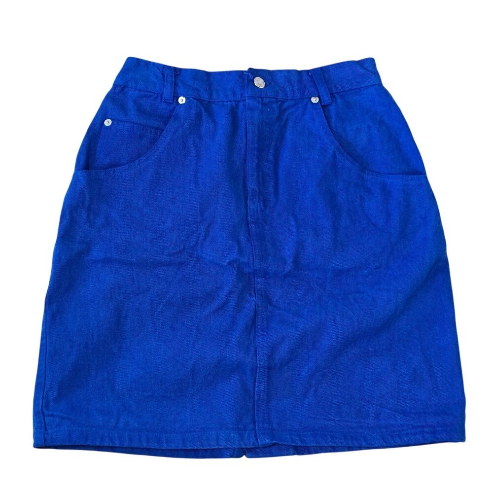 Vintage 90s Sostanza Cobalt Blue High Waist Denim Mini Skirt 9/10